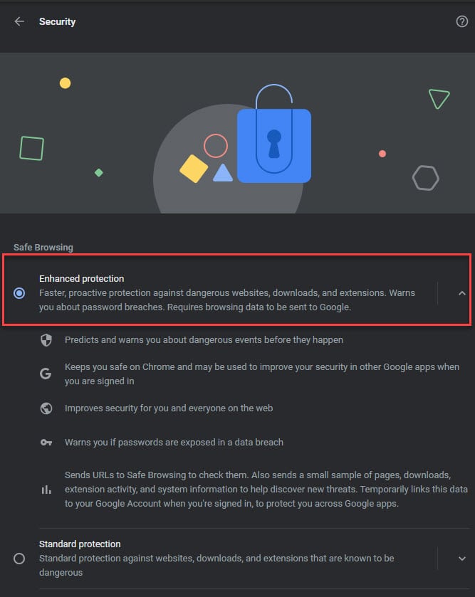 Enable Enhanced Safe Browsing on Chrome