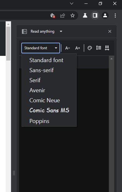 Select Fonts for Chrome Read Anything Feature