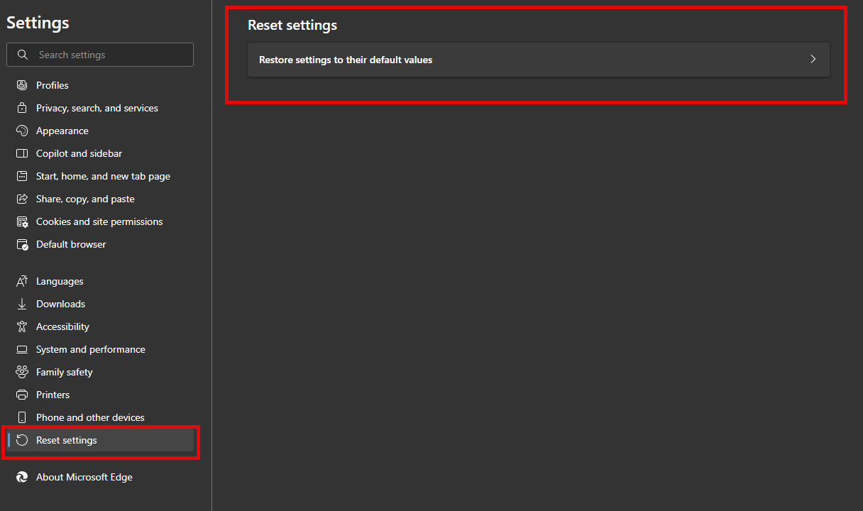 Edge - Reset to Default