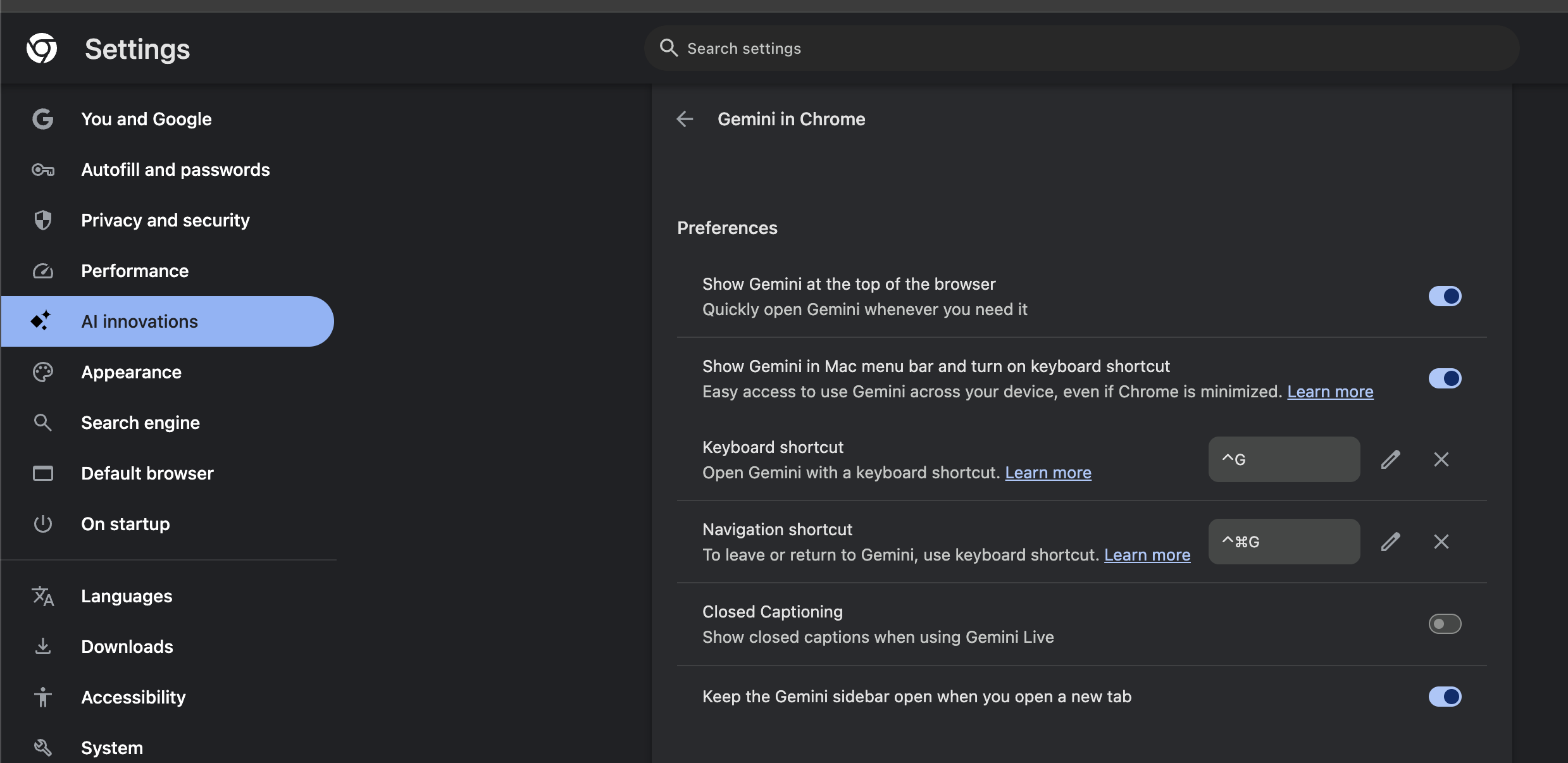 Disable Gemini in Chrome